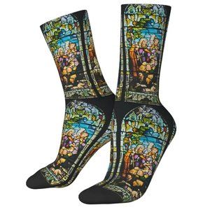 Stained Glass Jesus Christ God Religious Gothic Goth Unisex Crew Socks